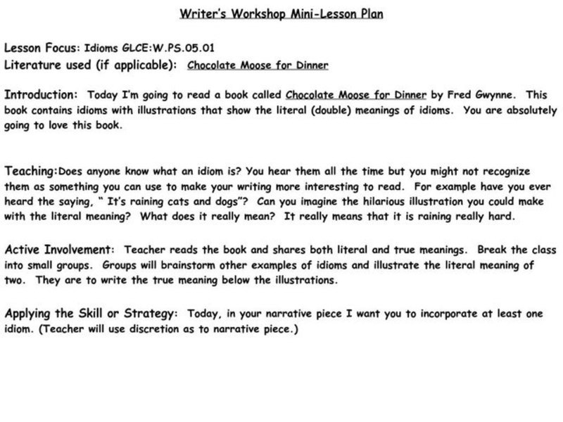 Writer's Workshop Lesson Plan