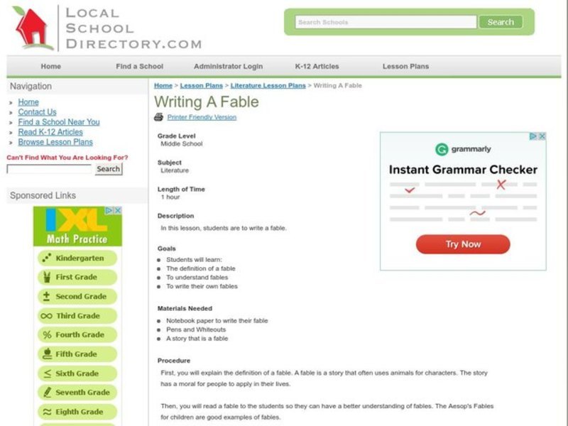 Writing a Fable Lesson Plan