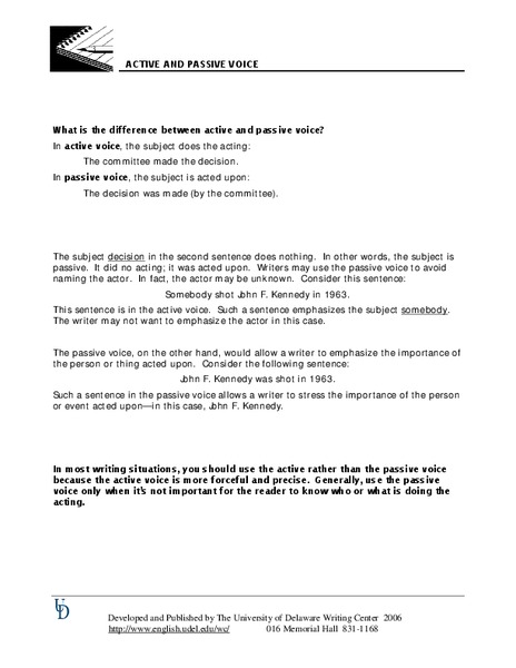 Active and Passive Voice Worksheet