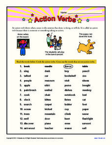 Action Verbs Worksheet