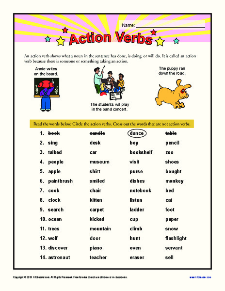 Action Verbs Worksheet