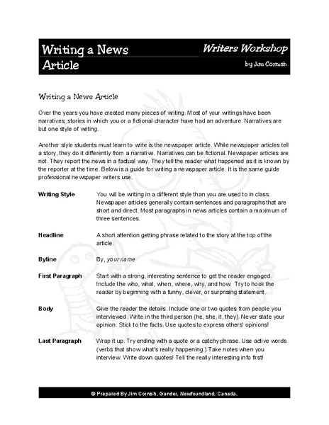 Writing a News Article Lesson Plan