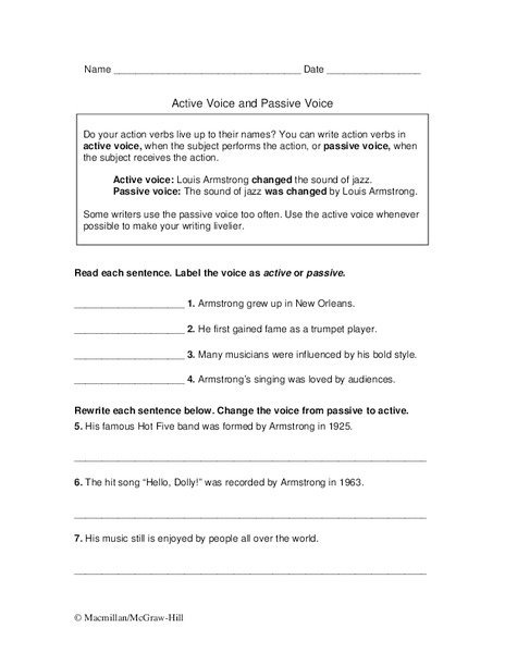 Active Voice and Passive Voice Worksheet