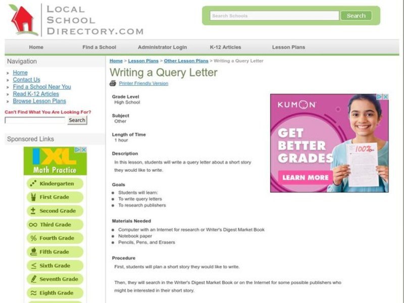 Writing a Query Letter Lesson Plan