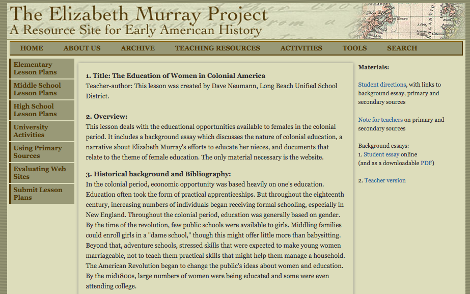 The Education of Women in Colonial America Lesson Plan