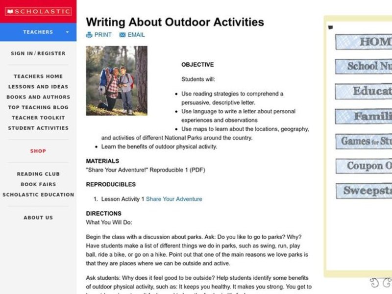 Writing About Outdoor Activities Lesson Plan