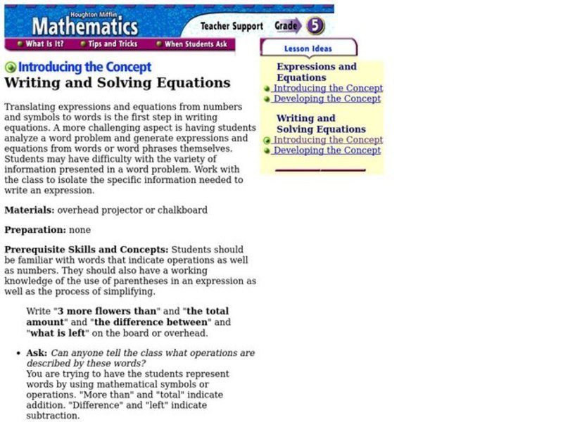 Writing and Solving Equations Lesson Plan