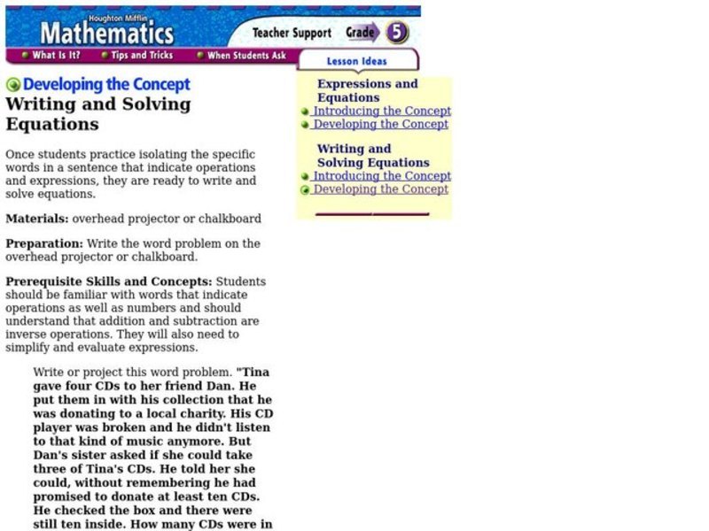 Writing and Solving Equations Lesson Plan