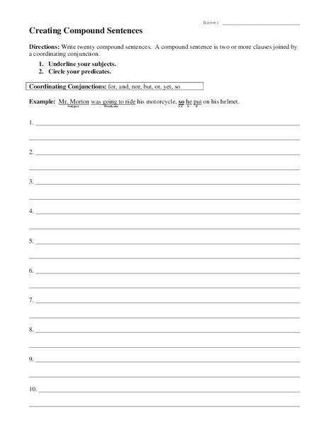 Writing Compound Sentences Worksheet