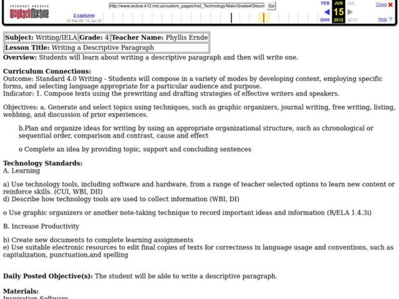 Writing Descriptive Paragraphs Lesson Plan