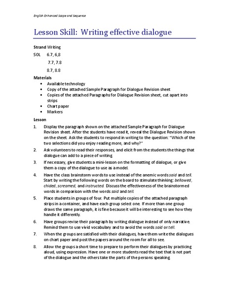 Writing Effective Dialogue Lesson Plan