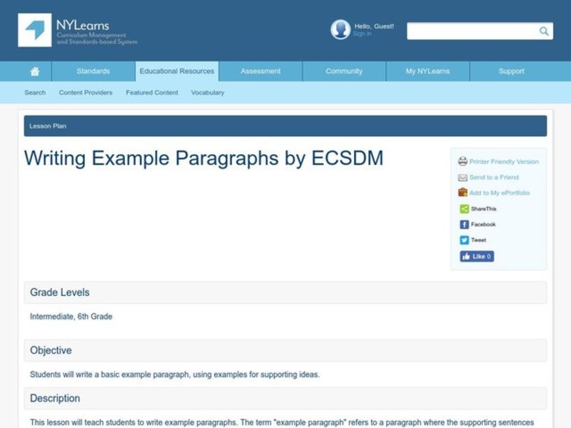 Writing Example Paragraphs Lesson Plan