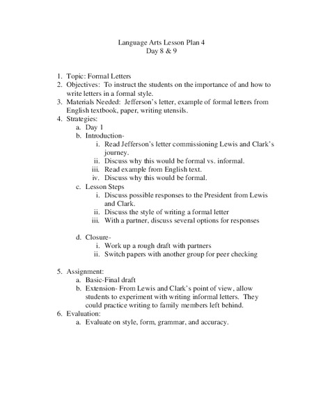 Writing Formal Letters Lesson Plan