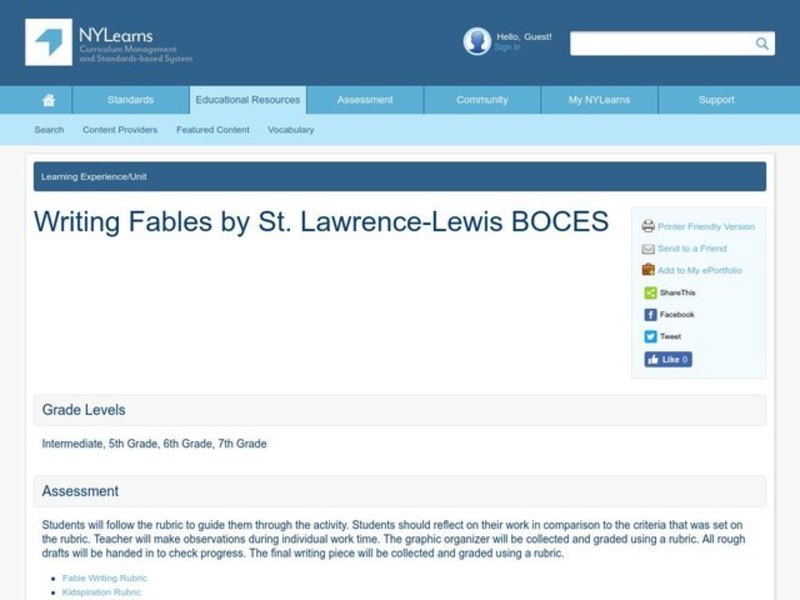 Writing Fables Lesson Plan