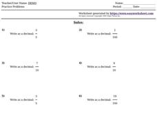Writing Fractions As Decimals Worksheet