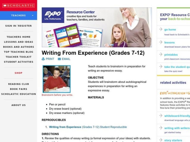 Writing From Experience (Grades 7-12) Lesson Plan
