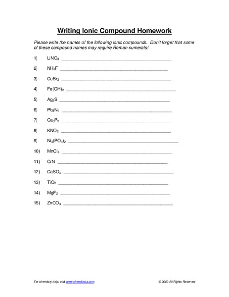 Writing Ionic Compounds Worksheet