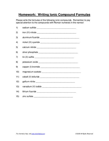 Writing ionic Compounds Worksheet