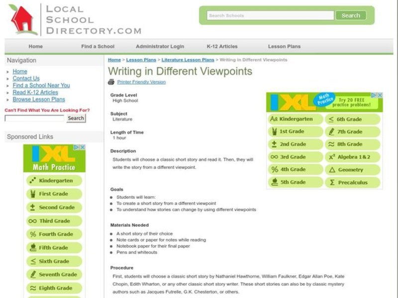 Writing in Different Viewpoints Lesson Plan