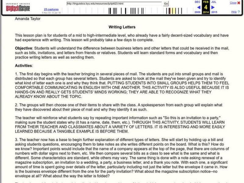Writing Letters Lesson Plan