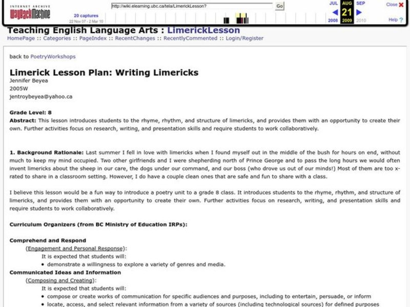 Writing Limericks Lesson Plan