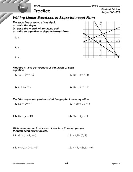 Writing Linear Equations Worksheet