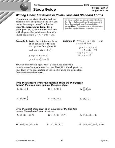 Writing Linear Equations Worksheet