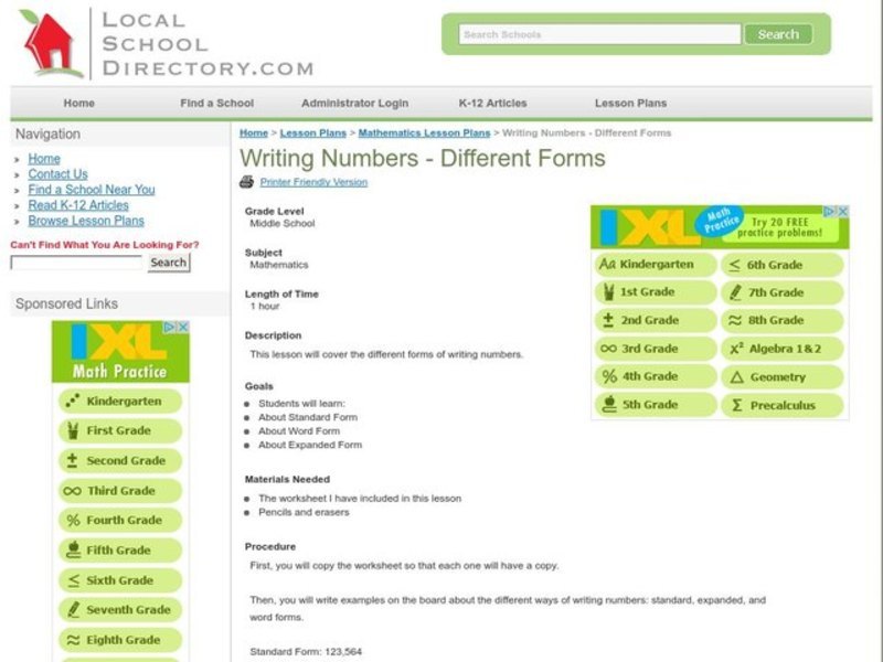 Writing Numbers - Different Forms Lesson Plan