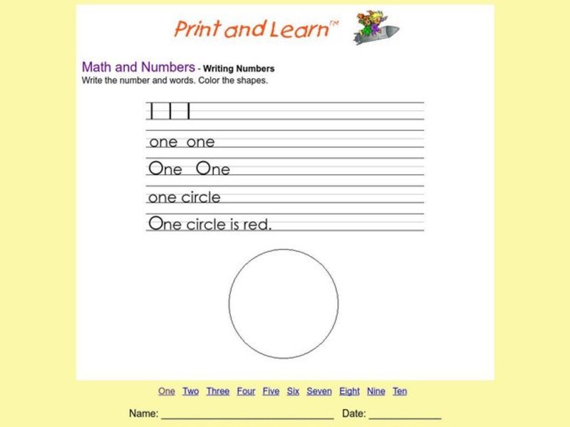 Writing Numbers: 1 Worksheet