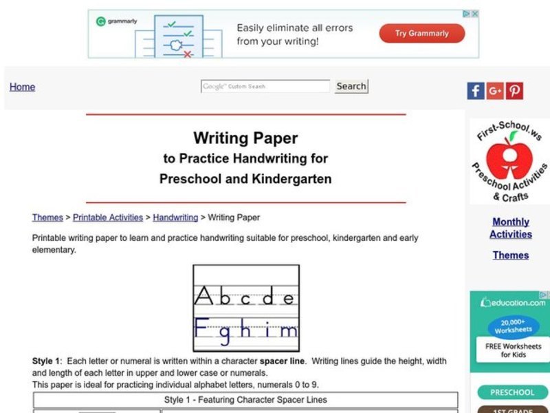 Writing Paper Worksheet