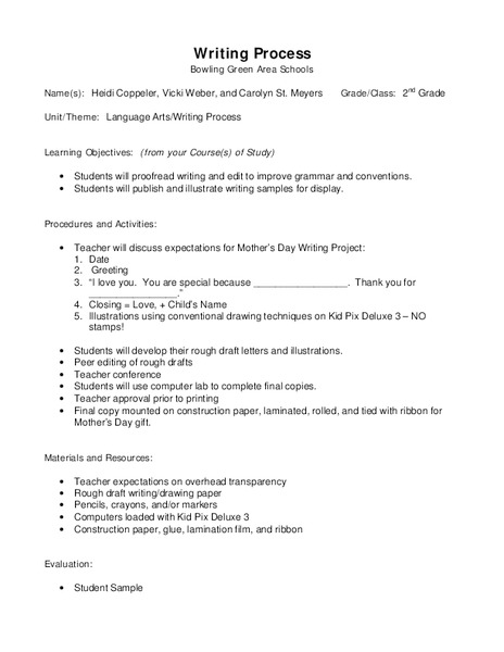Writing Process Lesson Plan