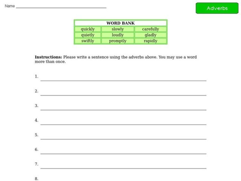 Writing Sentences with Adverbs Worksheet
