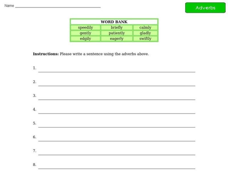 Writing Sentences with Adverbs Worksheet