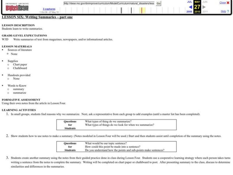Writing Summaries Lesson Plan