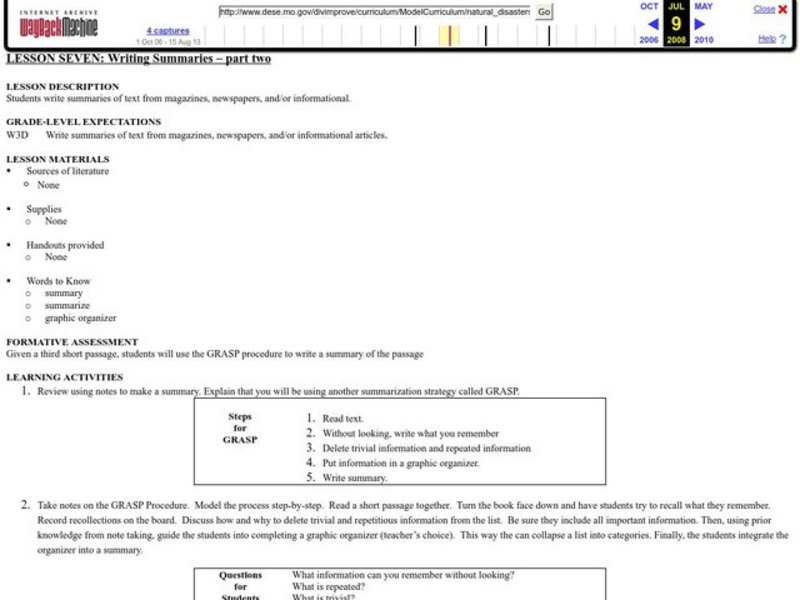 Writing Summaries Lesson Plan