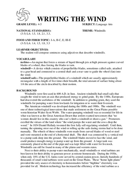 WRITING THE WIND Lesson Plan
