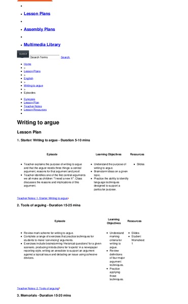 Writing to Argue Lesson Plan