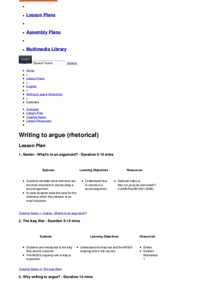 Writing to Argue Lesson Plan
