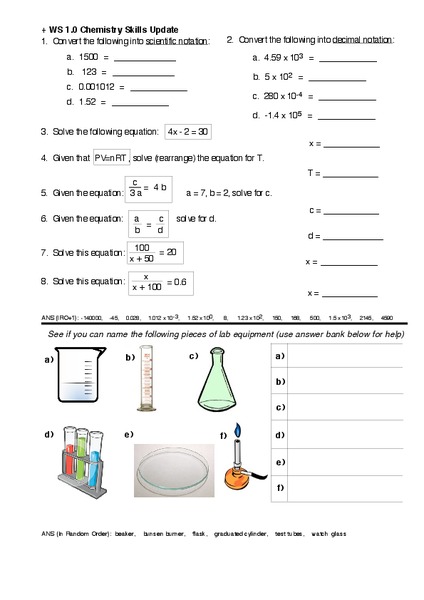 WS 1.0 Math Skills Update Worksheet