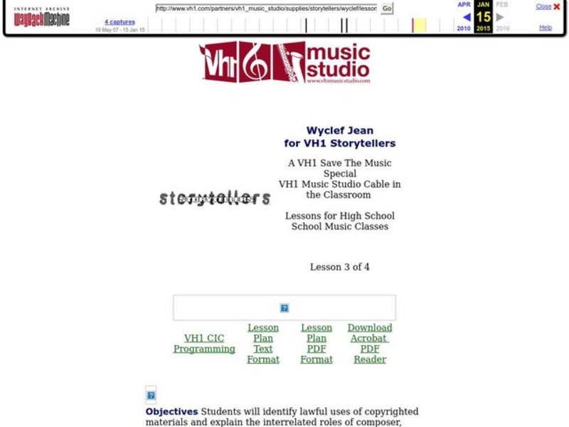 Wyclef Jean for VH1 Storytellers Lesson Plan