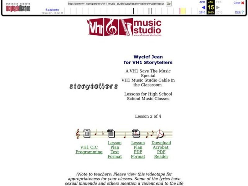 Wyclef Jean for VH1 Storytellers Lesson Plan