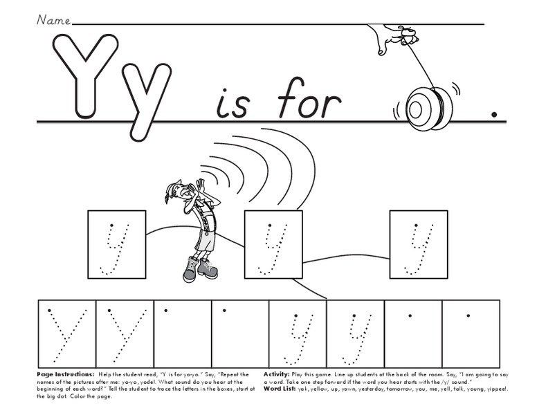 Yy is for Yo-Yo Worksheet