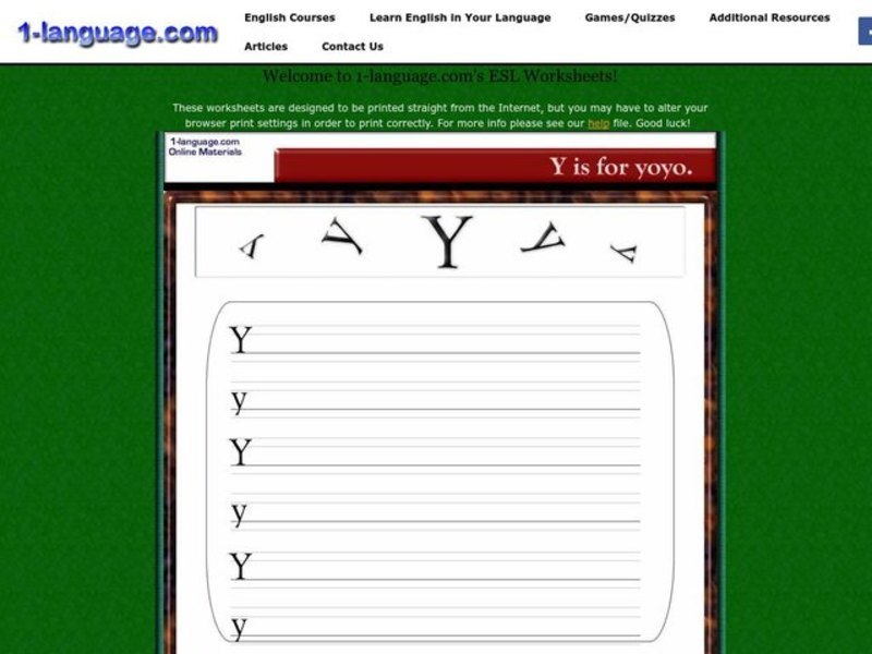Y is for Yo-yo Worksheet