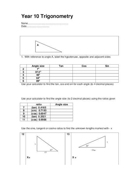Year 10 Trigonometry Organizer