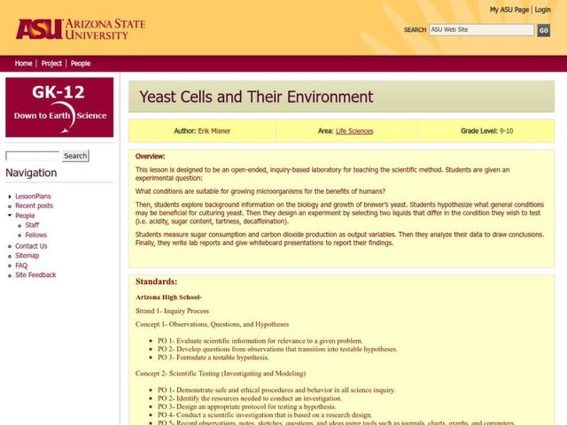 Yeast Cells and Their Environment Lesson Plan
