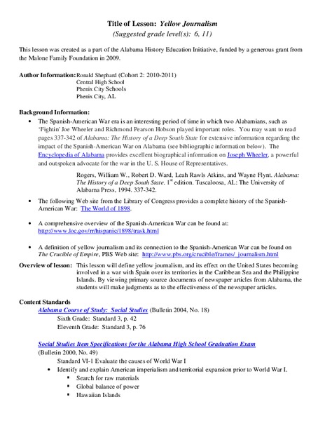 Yellow Journalism Lesson Plan