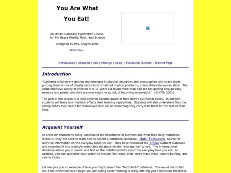 You Are What You Eat! Lesson Plan