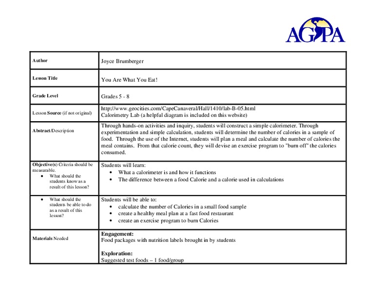 You Are What You Eat! Lesson Plan