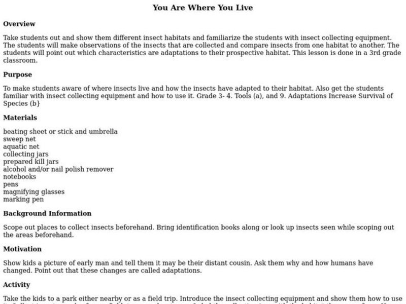 You Are Where You Live Lesson Plan