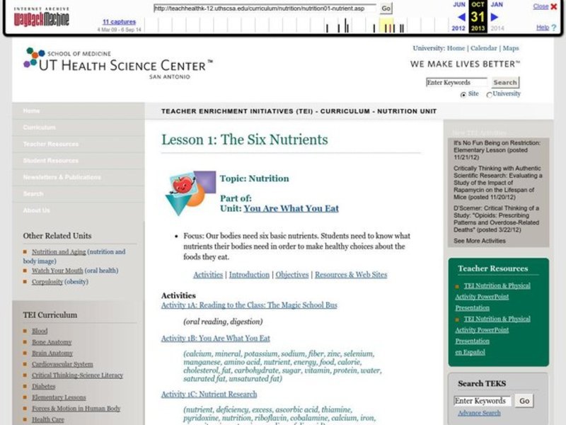 You Are What You Eat Lesson Plan